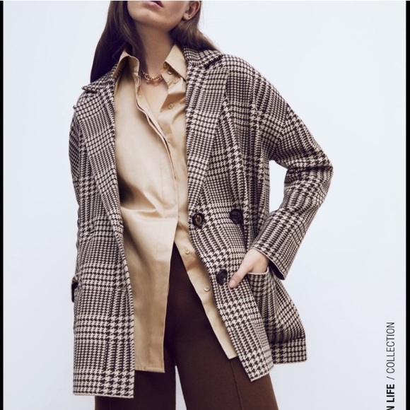 Zara Jackets & Blazers - Zara brown houndstooth knit blazer